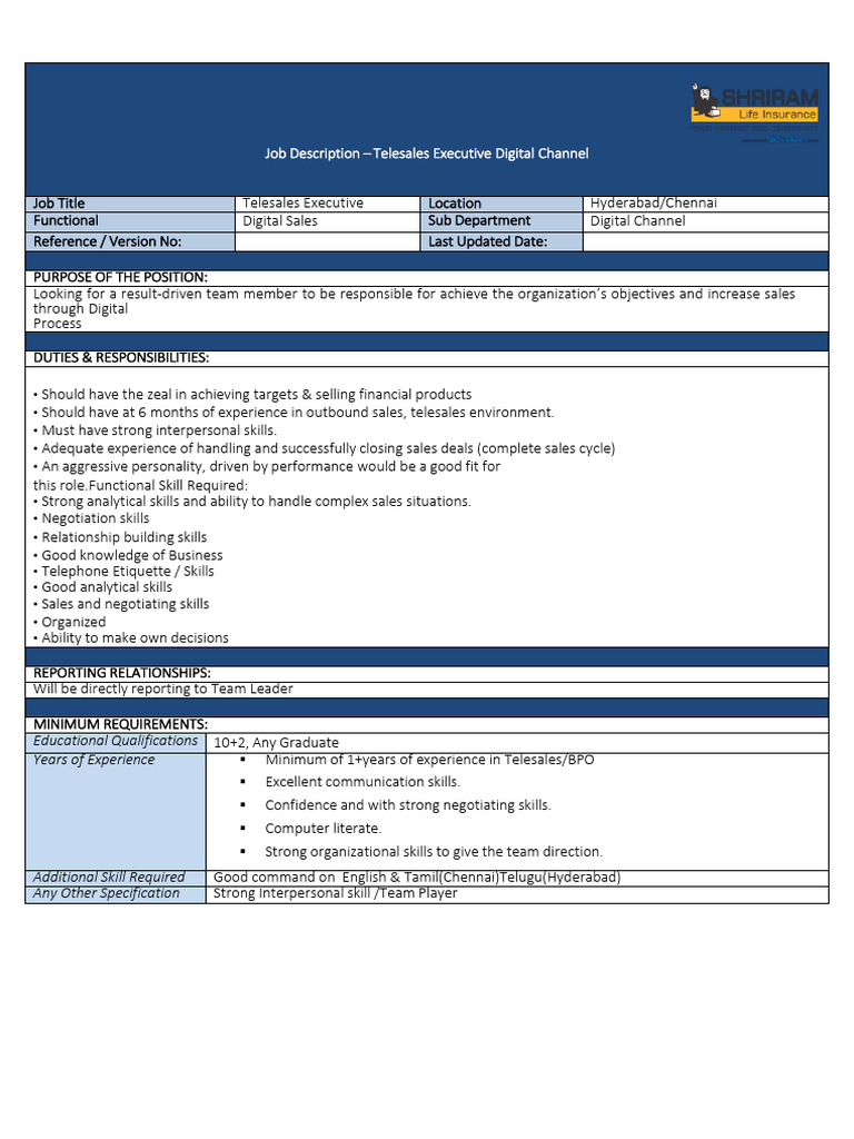 JD-Telesales Executive | PDF