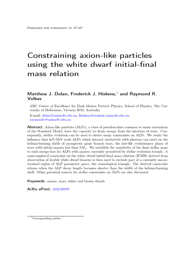 Constraining ALPs via White Dwarf Mass | PDF | Stars | Physics