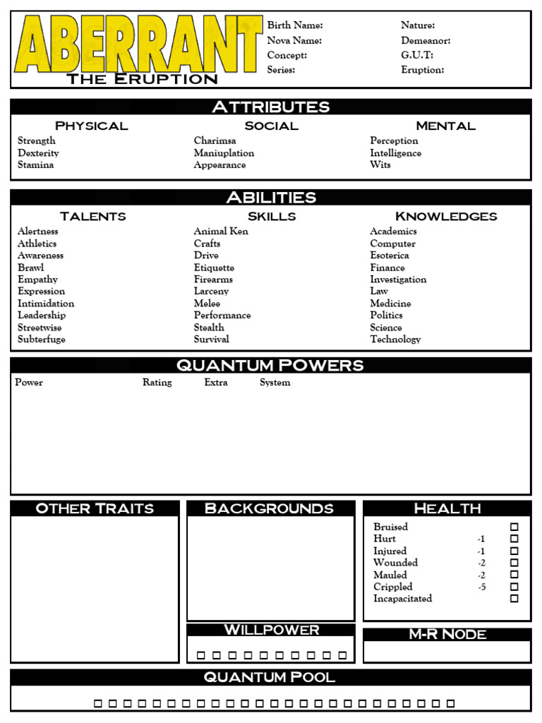 Aberrant TheErruption 4-Page OWoD Interactive | PDF