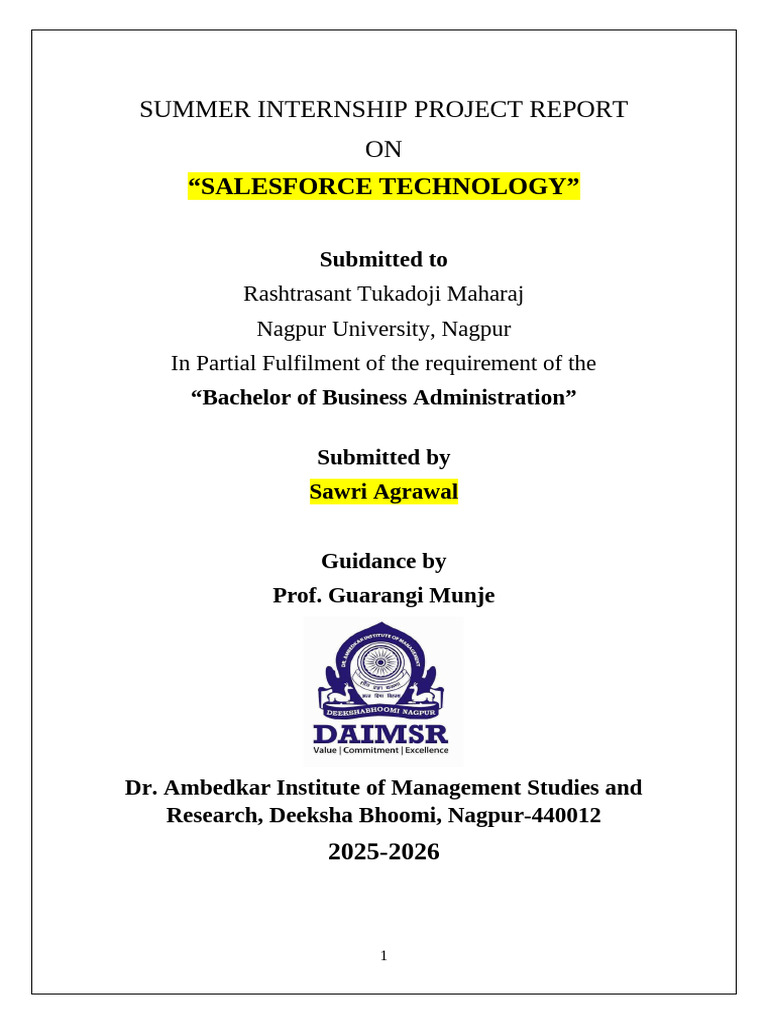 Salesforce Internship Project Report | PDF | Customer Relationship ...