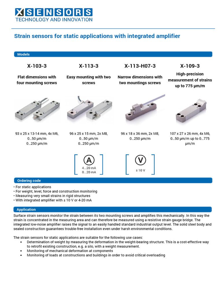 X-SENSORS-Strain Sensors for Static Applications - Datasheet - En | PDF ...
