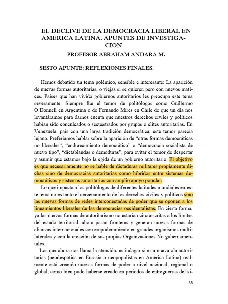 Declive de la Democracia en América Latina | PDF | Ideologías políticas ...
