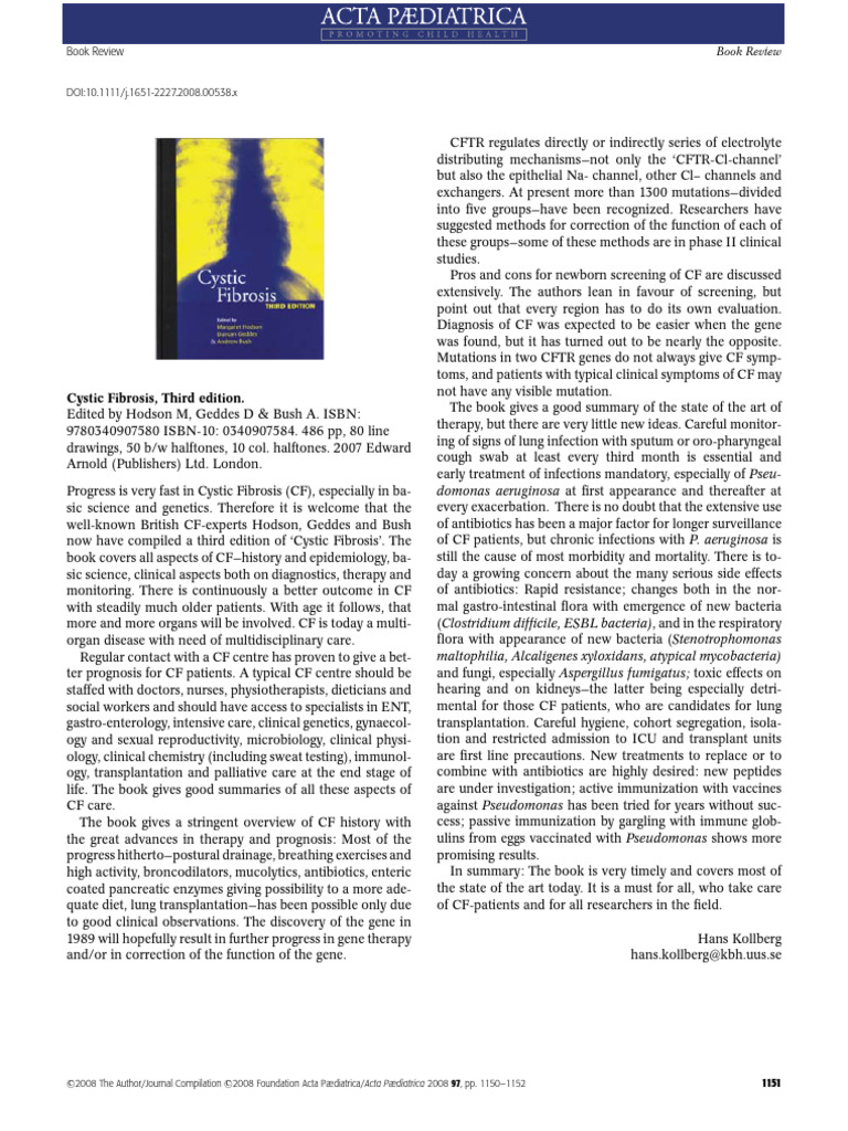 Cystic Fibrosis, Third Edition.: Book Review | PDF | Health Sciences ...