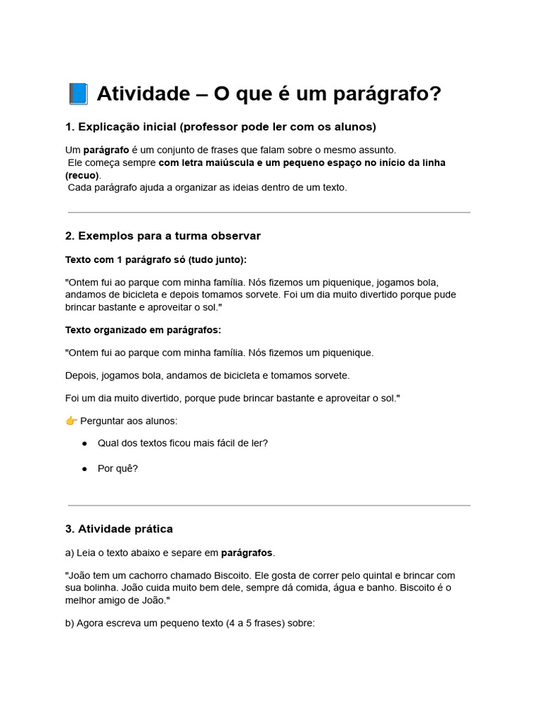 ? Atividade - O Que É Um Parágrafo | PDF