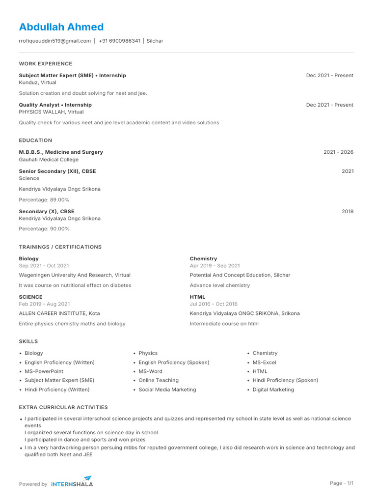 AbdullahAhmed InternshalaResume | PDF | Higher Education | Schools