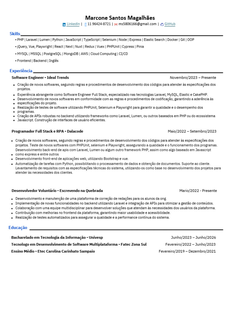 Desenvolvedor Full Stack: PHP, Laravel e Python | PDF | Testes de ...