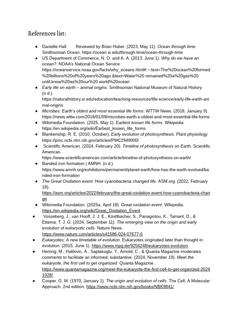 Ocean and Life Evolution References | PDF