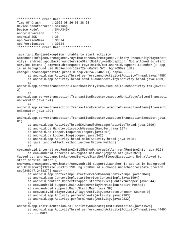 Android Crash Report: Background Service Error | PDF | Android ...