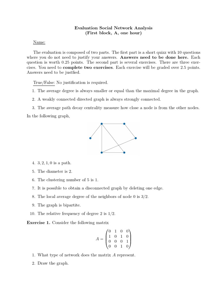 Social Network Analysis Evaluation Guide | PDF | Vertex (Graph Theory ...
