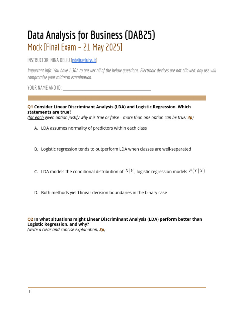 Data Analysis Mock Exam Questions | PDF | Regression Analysis ...