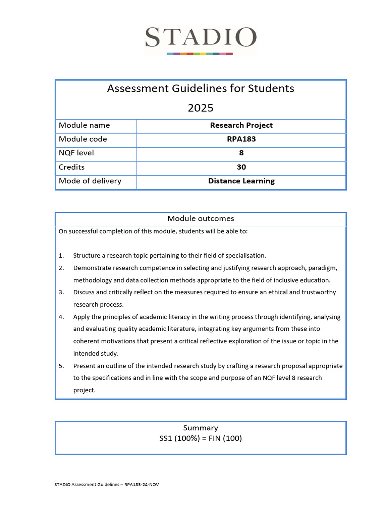 STADIO Assessment Guidelines for RPA183 | PDF | Procedural Knowledge ...