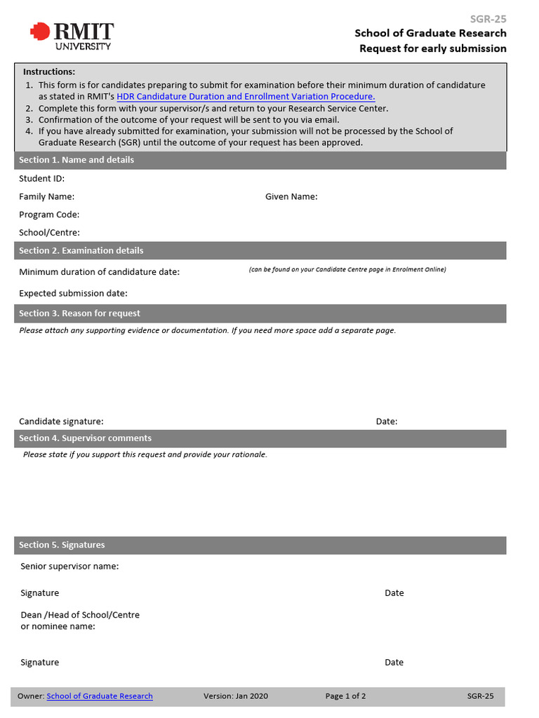 Early Submission Request Form Jan 2020 | PDF