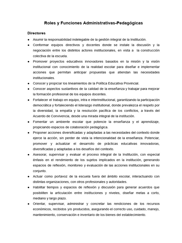 Roles Administrativos y Pedagógicos en Educación | PDF | Enseñando ...