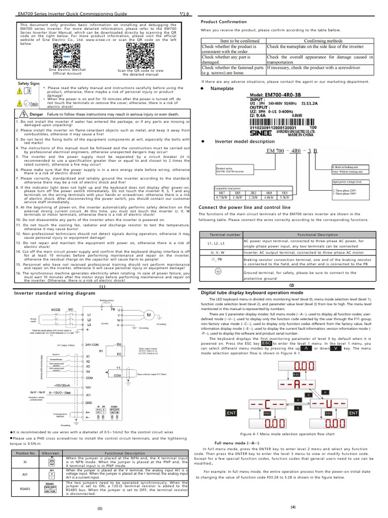 EM700 Inverter Quick Setup Guide | PDF | Power Inverter | Power Supply