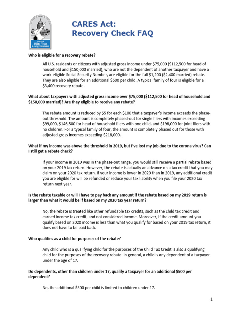 CARES Act Recovery Check Eligibility Guide | PDF | Tax Refund | Social ...