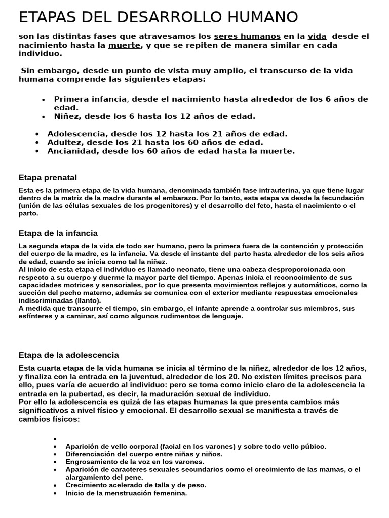 Etapas del Desarrollo Humano | PDF | Adolescencia | Adultos