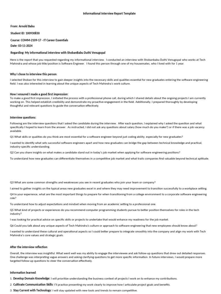 Informational Interview Report Template | PDF | Interview | Goal