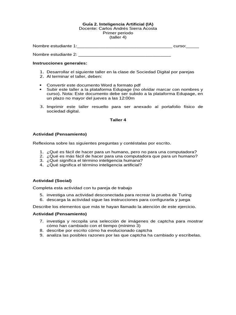 Taller sobre Inteligencia Artificial y Captcha | PDF