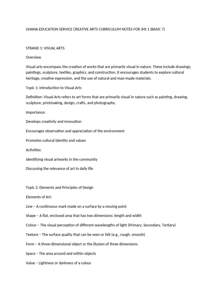 Creative Arts Curriculum for JHS 1 | PDF | Drawing
