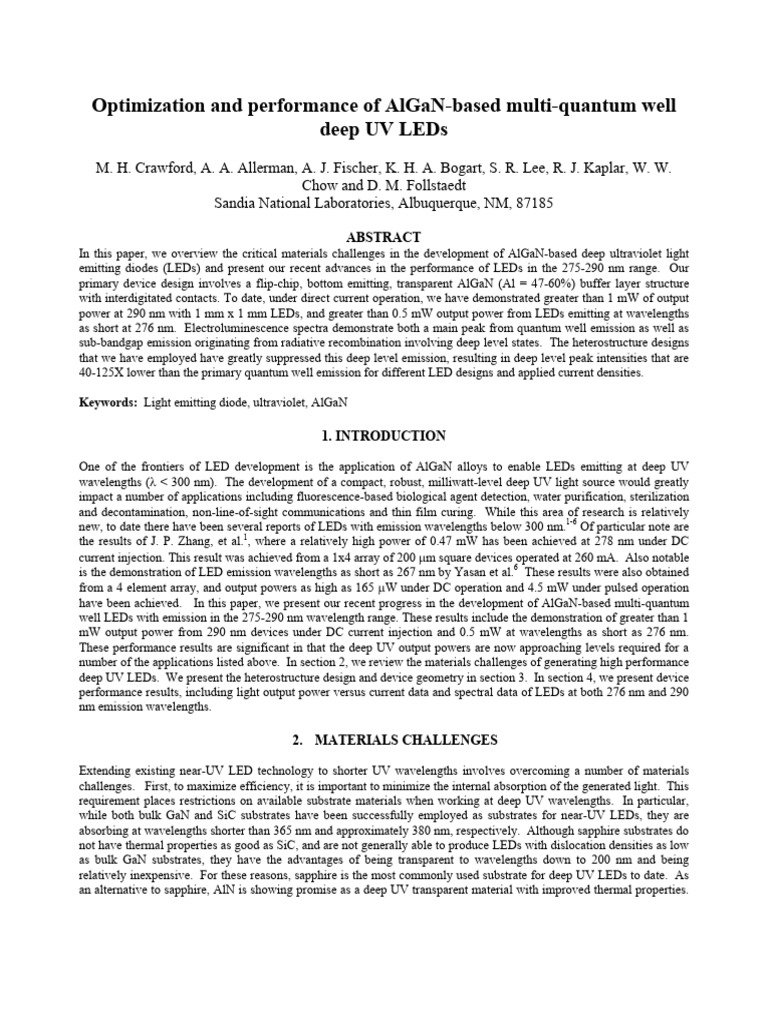 AlGaN Deep UV LED Performance Advances | PDF | Light Emitting Diode ...