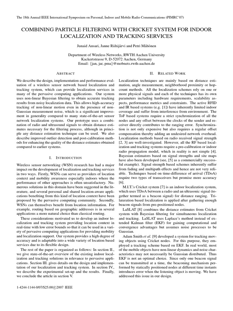 Particle Filtering PIMRC | PDF | Wireless Sensor Network | Kalman Filter