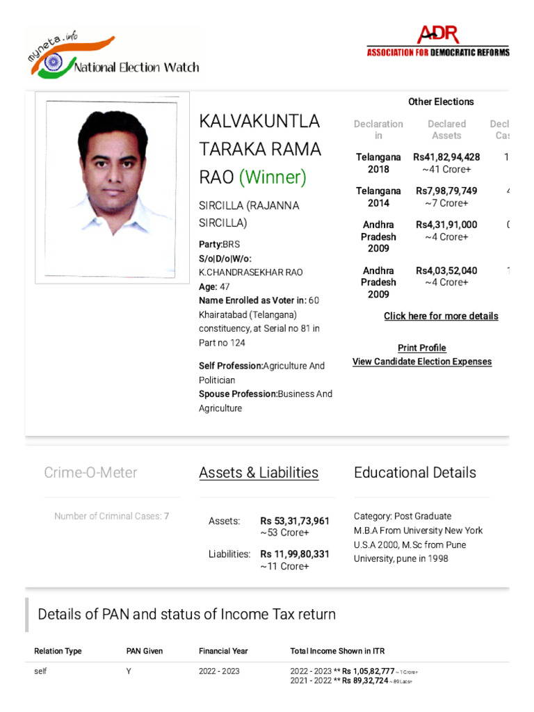 KTR Election Affidavit Summary | PDF | Crimes | Crime & Violence