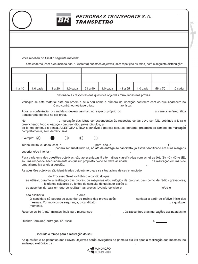 Instruções para Prova de Engenheiro Júnior | PDF | Controlador lógico ...
