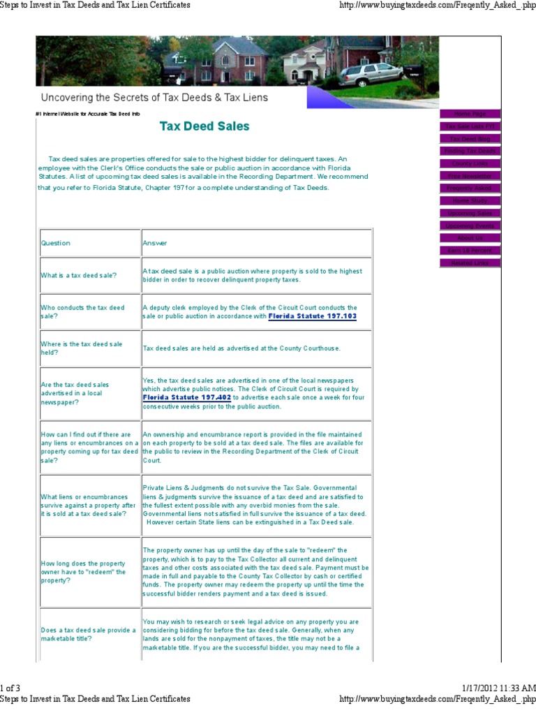 Steps To Invest In Tax Deeds And Tax Lien Certificates Pdf Tax Lien