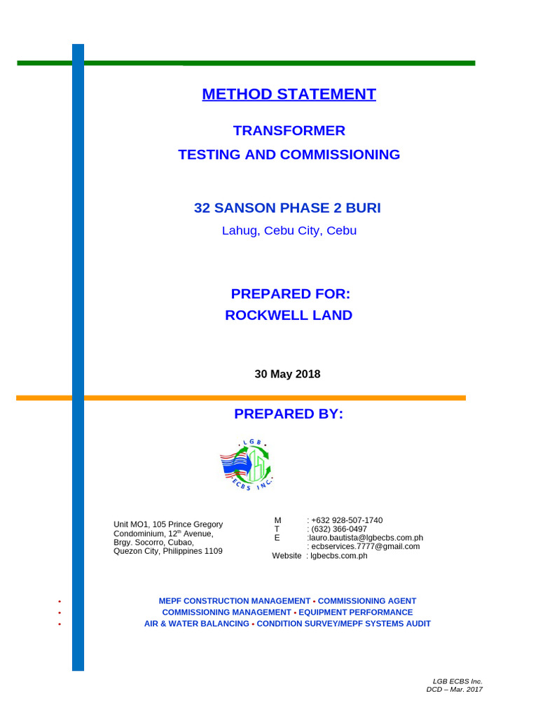 Transformer Testing Method Statement | PDF | Transformer | Alternating ...