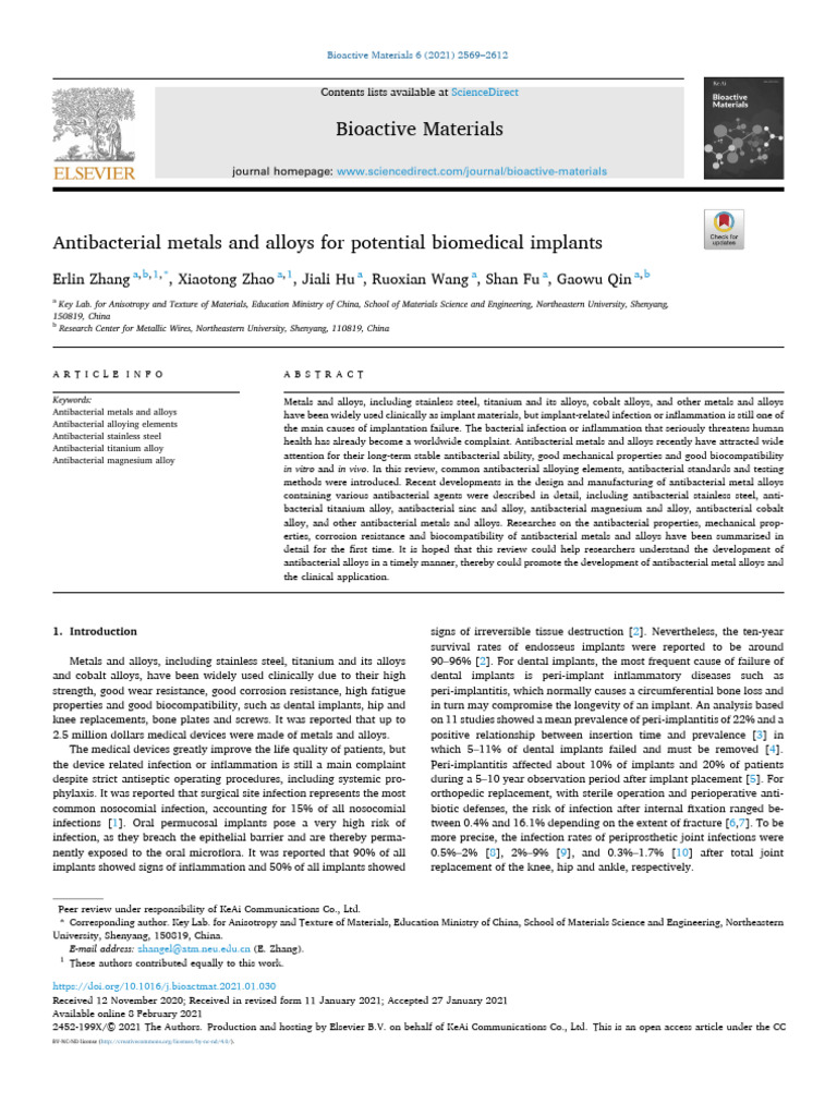 Antibacterial Metals and Alloys For Potential Biomedical Implants | PDF ...