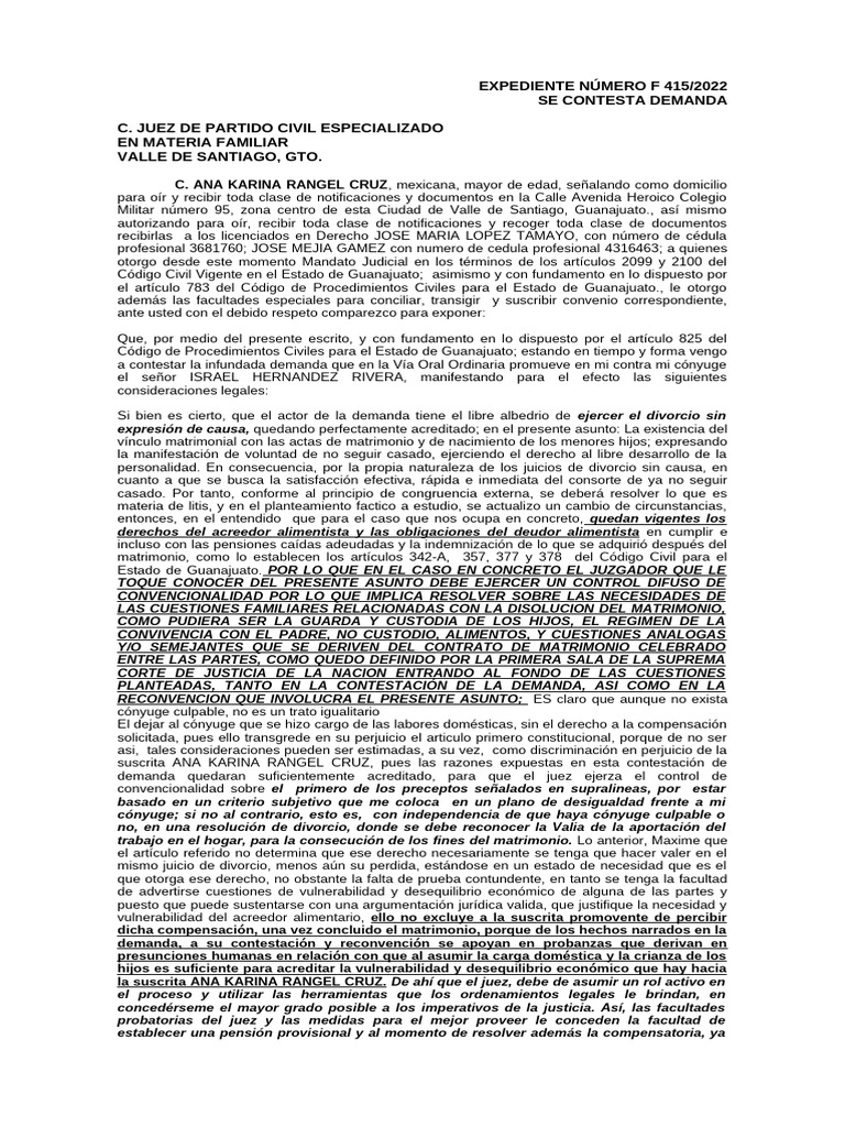 Constestacion de Demanda y Reconvencion de Na Karina Rangel Contadora ...