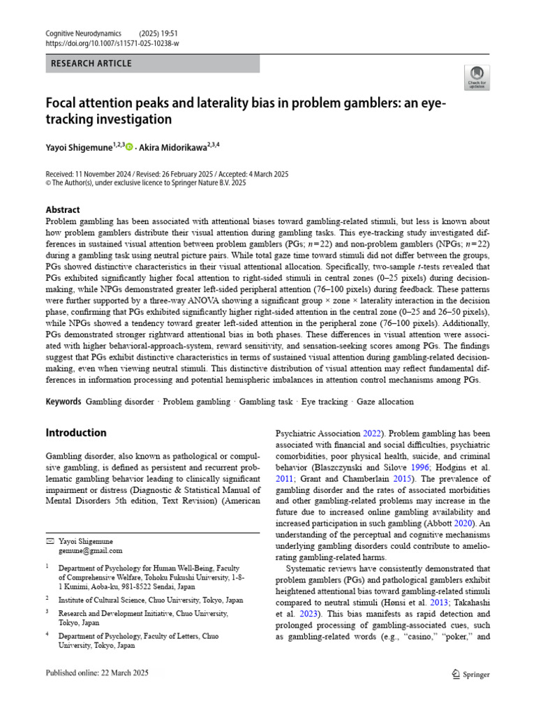 Focal Attention Peaks and Laterality Bias in Problem Gamblers | PDF ...