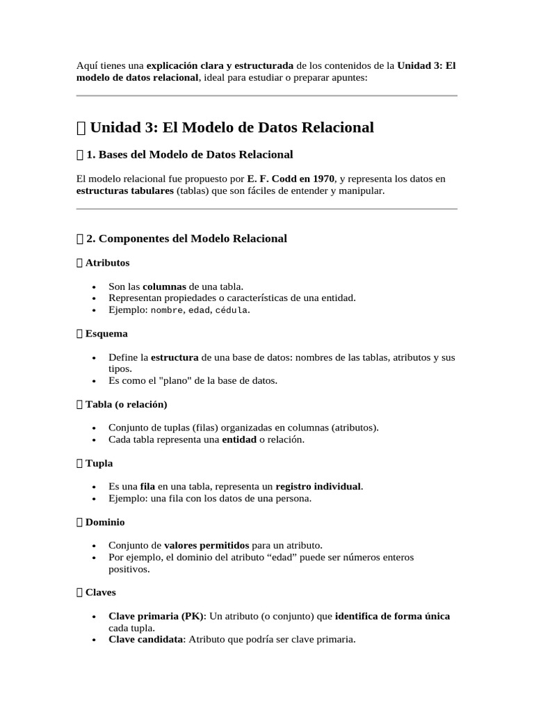 Modelo de Datos Relacional: Guía Completa | PDF | Base de datos ...