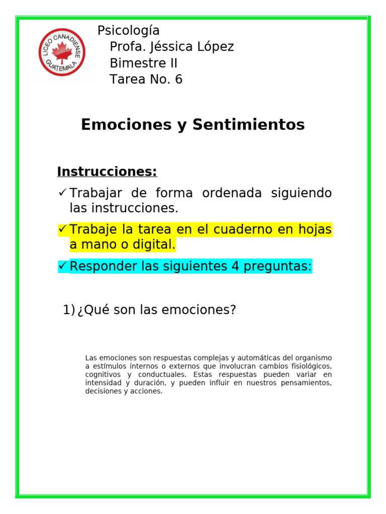 II-tarea 6 - Emociones y Tipos de Emociones | PDF | Las emociones ...