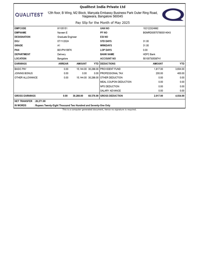 May 2025 Pay Slip for Naveen E | PDF | Taxes | Government Finances
