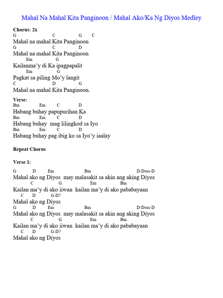 Mahal Na Mahal Kita Panginoon Mahal Ako NG Dios Medley | PDF