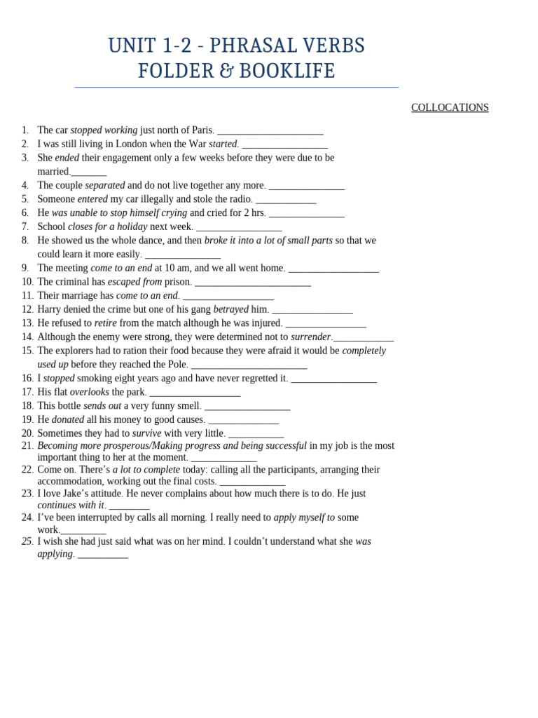 Phrasal Verbs and Collocations Exercises | PDF