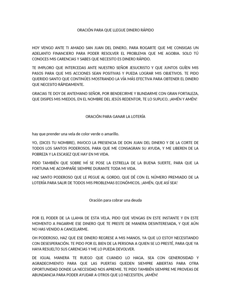 Oraciones para Atraer Dinero Rápido | PDF | Oración
