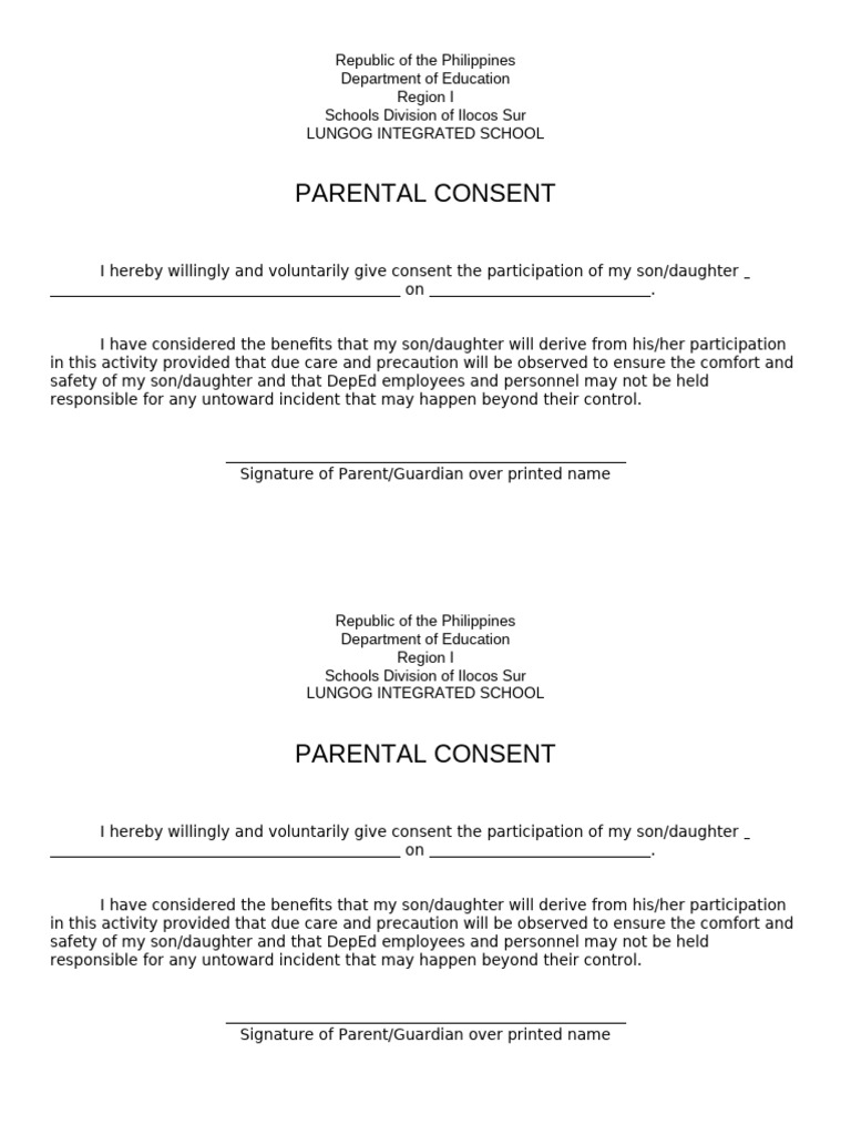 Parental Consent Form for Activities | PDF