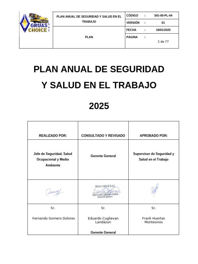 Plan Anual de Seguridad y Salud 2025 | PDF | Seguridad y salud ...
