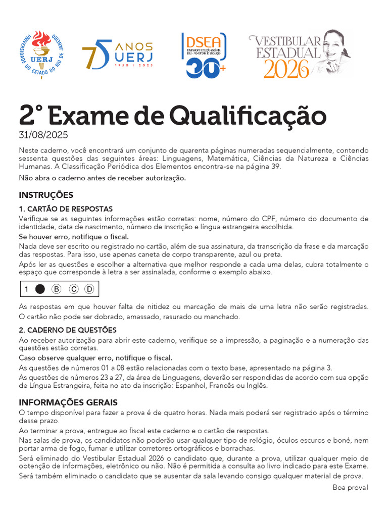 Prova UERJ 2026: 2º Exame de Qualificação | PDF | Science | Fractal