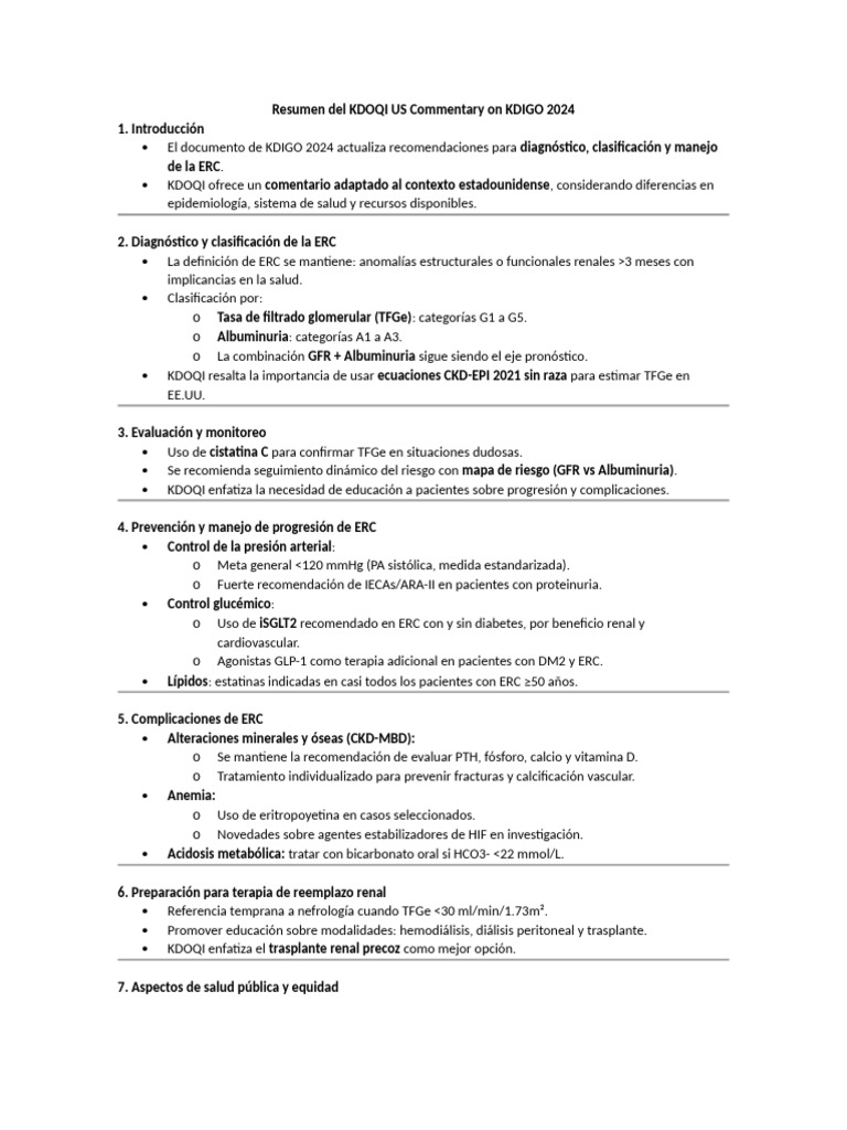 Resumen Del KDOQI US Commentary On KDIGO 2024 | PDF | Especialidades ...
