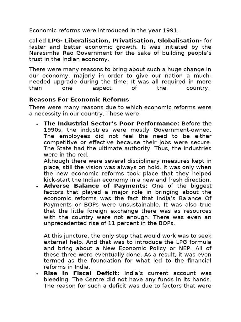 1991 LPG Economic Reforms Overview | PDF | Economies | Macroeconomics