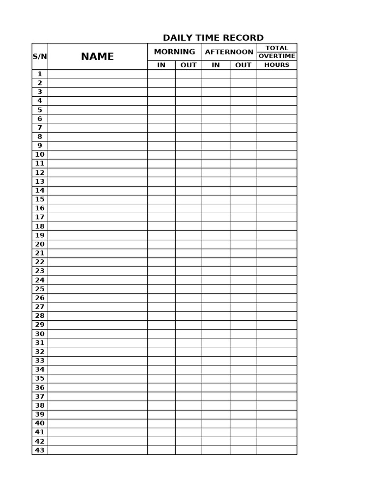 Daily Time Record Template | PDF
