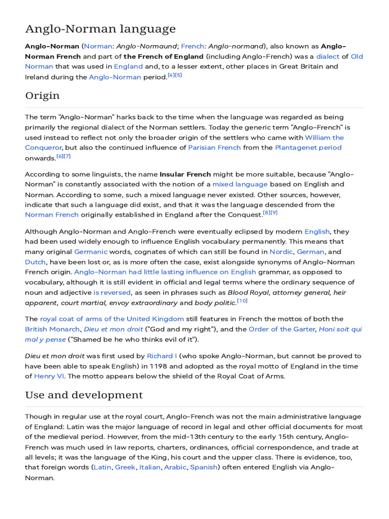 Overview of Anglo-Norman Language | PDF | English Language | Languages