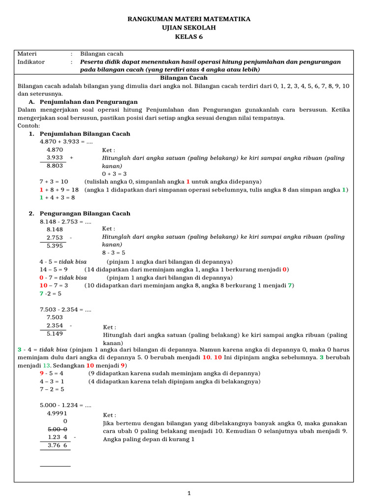 Rangkuman Materi Matematika Kelas 6 | PDF