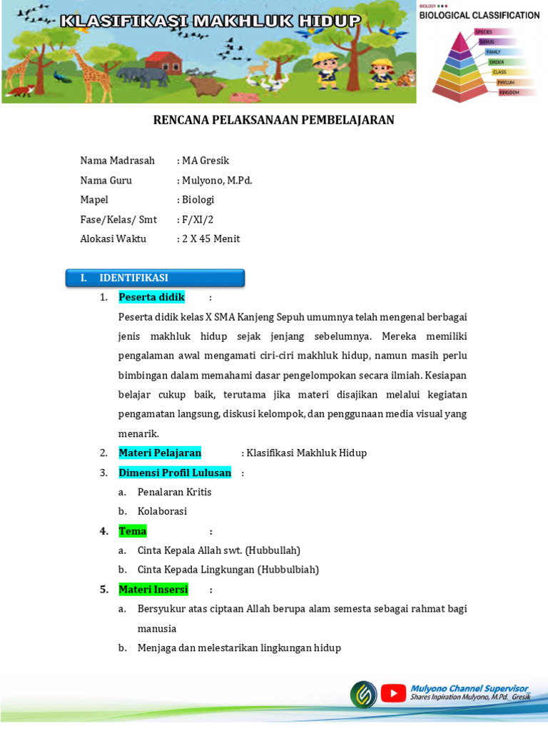 Contoh RPP - PM & Inseri Kurikulum Cinta - Mulyono, M.PD, 2025 Ok | PDF