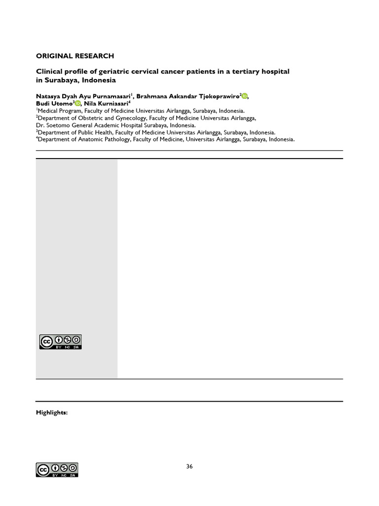 Clinical Profil of Geriatric Cervical Cancer Patients in A Tertiary ...