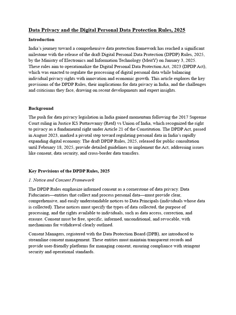 India’s Digital Personal Data Rules 2025 | PDF | Information Privacy ...