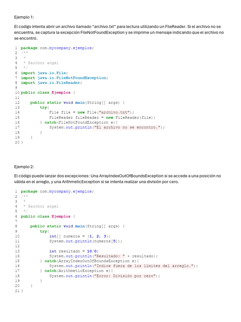 Manejo de Excepciones en Java | PDF | Programación de computadoras